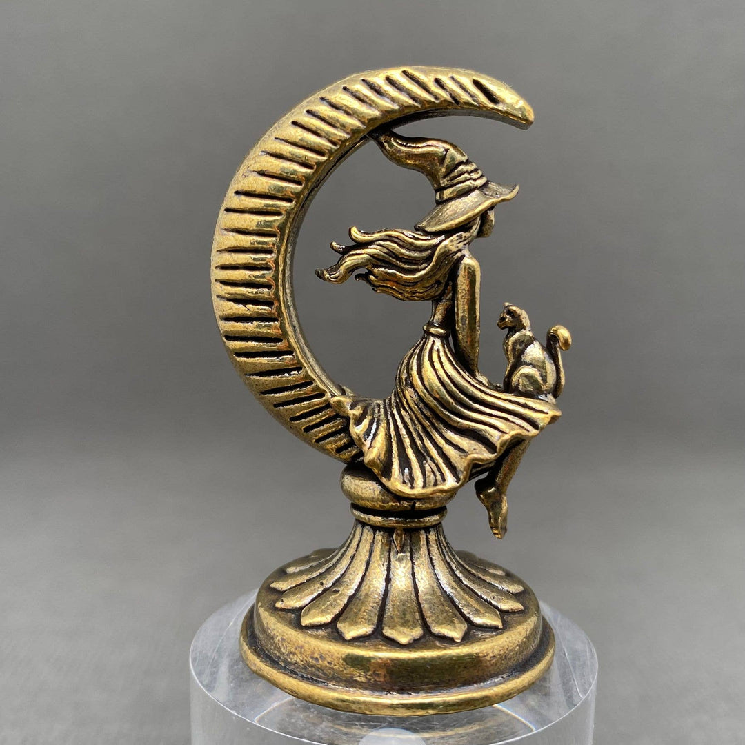 The Witch and Cat On The Moon Brass Desktop Ornament