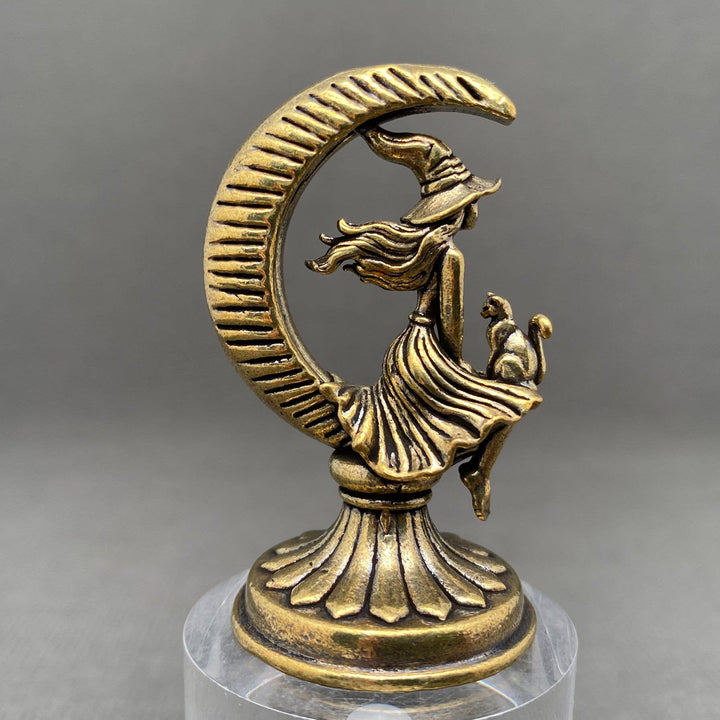 The Witch and Cat On The Moon Brass Desktop Ornament