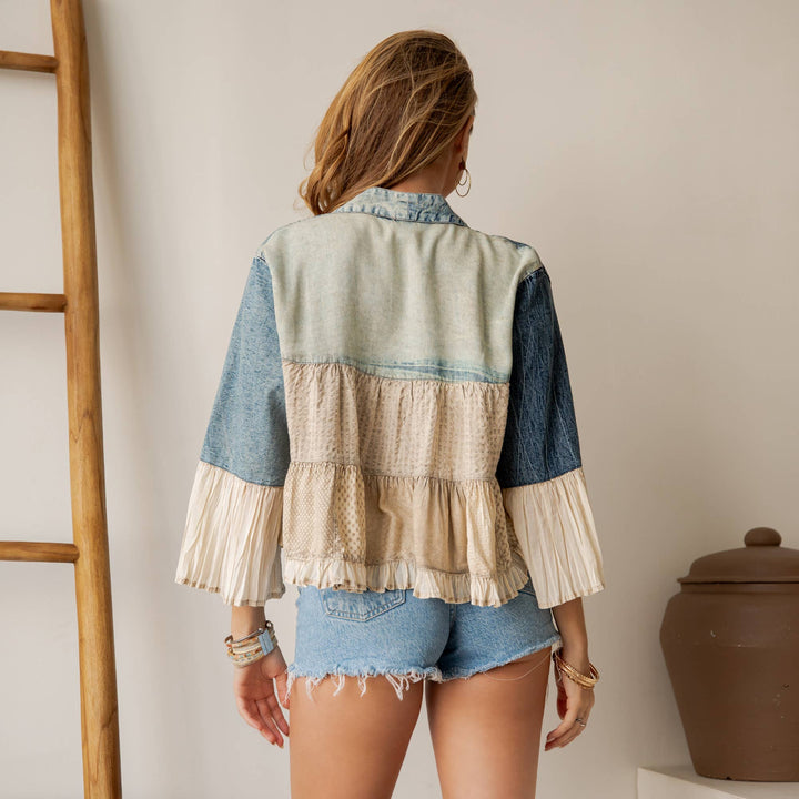 Lapel Detail Cropped Jacket with Handcrafted Embroidery
