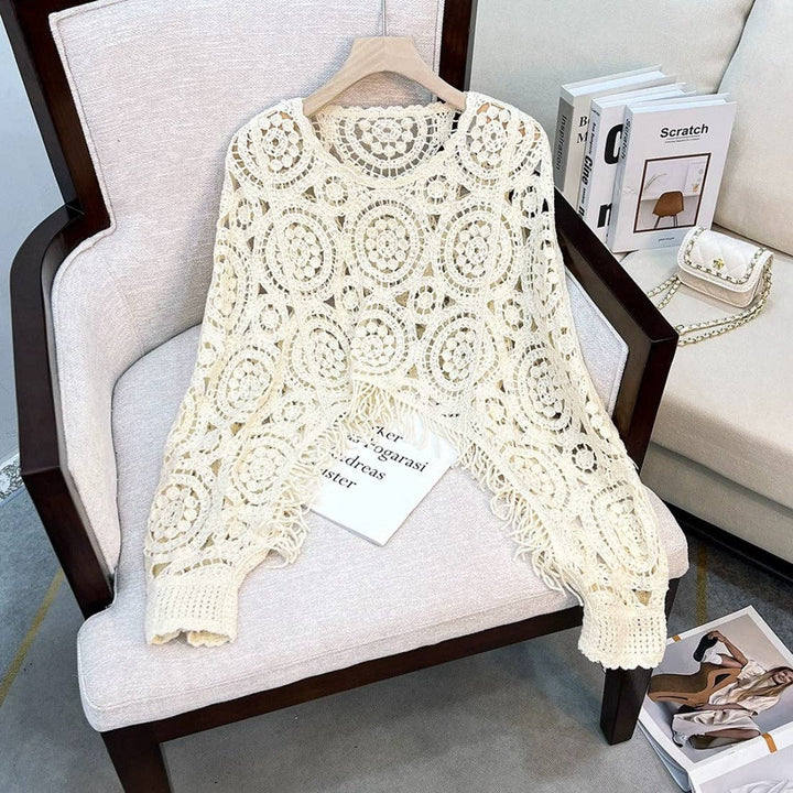 Vintage Hollow Knit Batwing Sweater in open weave boho coastal style