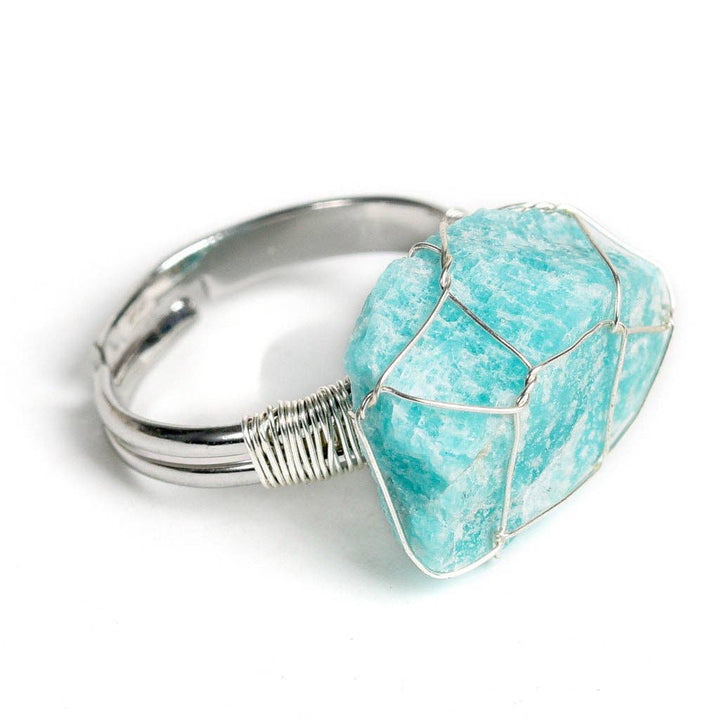 Natural Rough Healing Crystal Copper Wire Ring