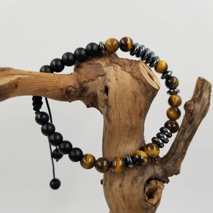 I Love You Morse Code Bracelet crafted with warm natural stone beads