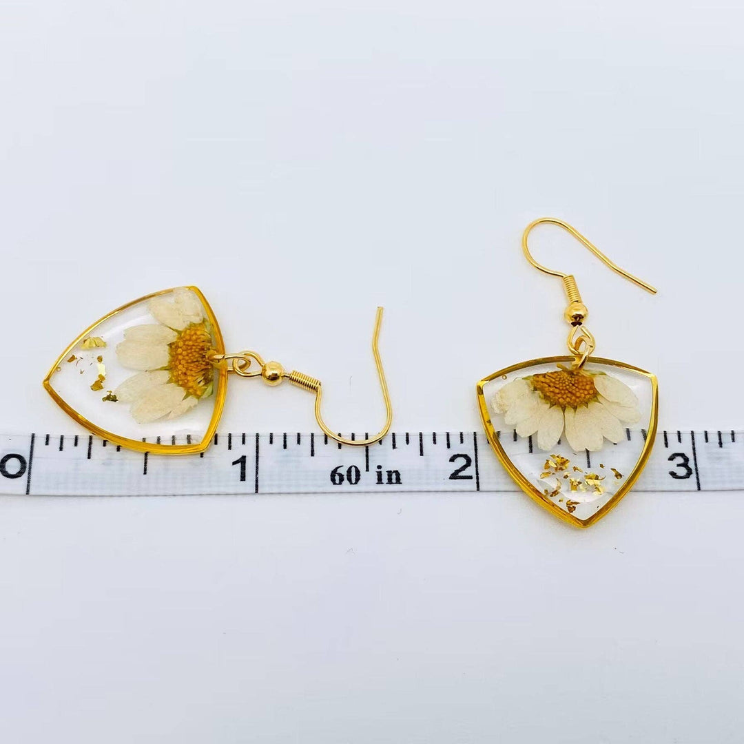 Genuine dried flower pressed daisy earrings handcrafted for free-spirited coastal souls