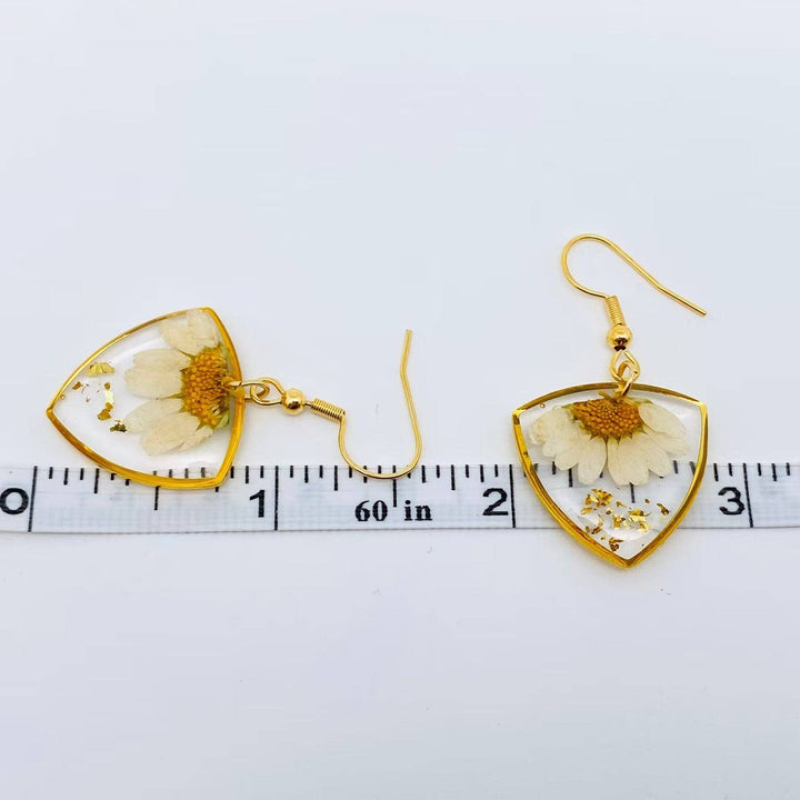 Genuine dried flower pressed daisy earrings handcrafted for free-spirited coastal souls