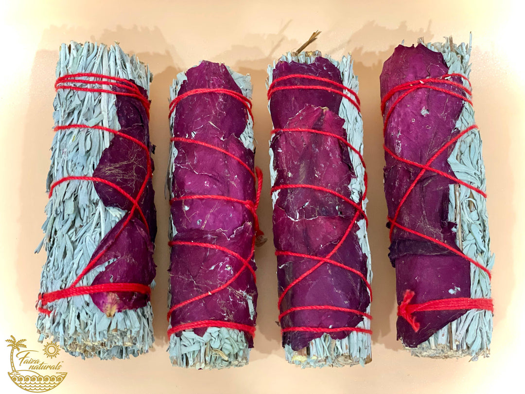 Rose with Blue Sage Bundles handmade smudge stick for coastal wellness and energy cleansing