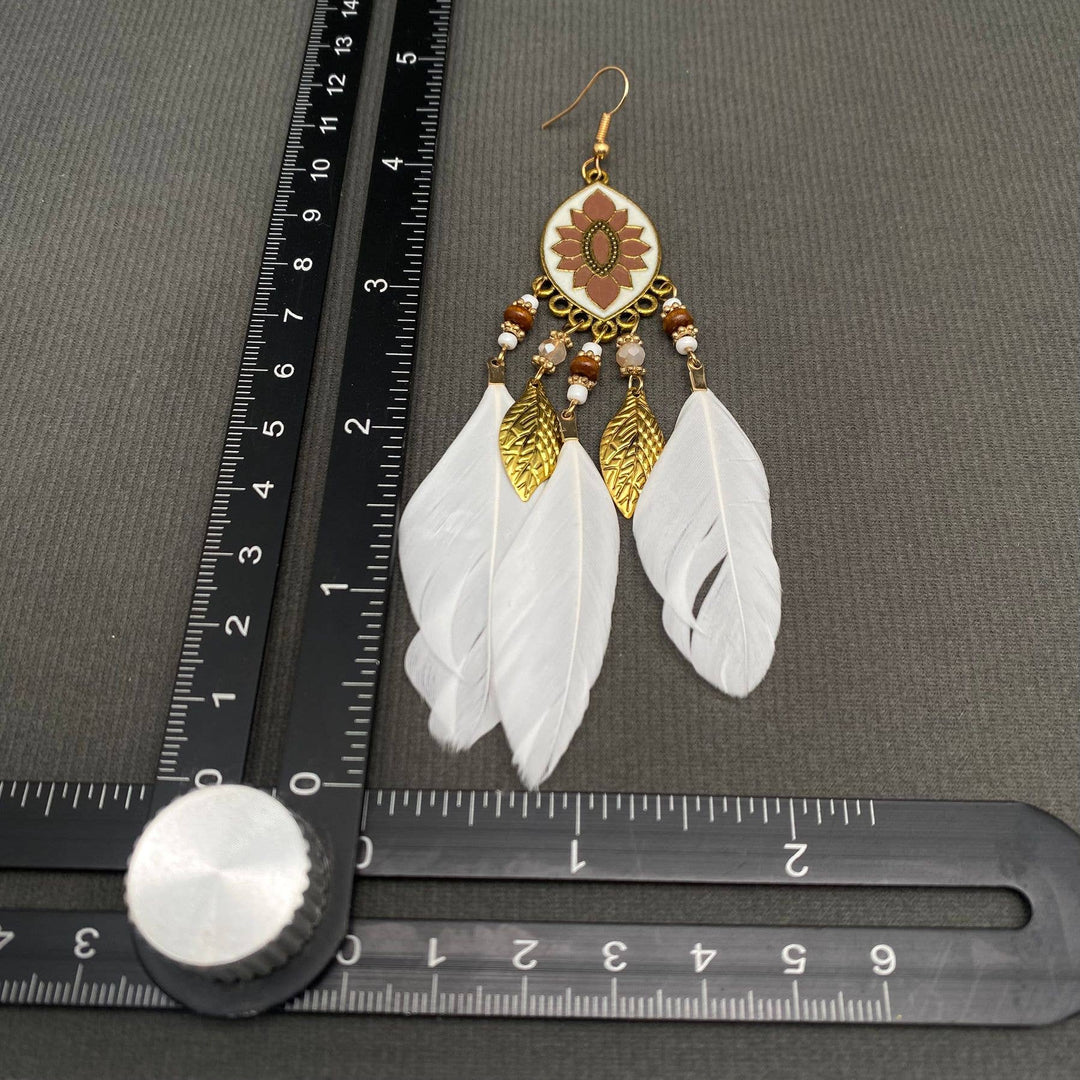 Multi-style White Feather Fringe Dangle Earrings