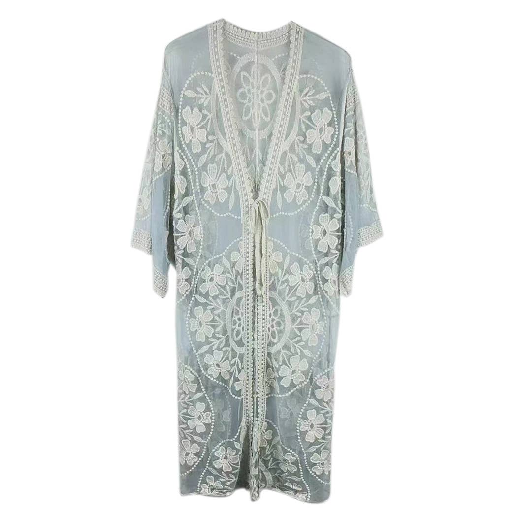 Floral Lace Kimono with Front Tie for breezy coastal boho summer style