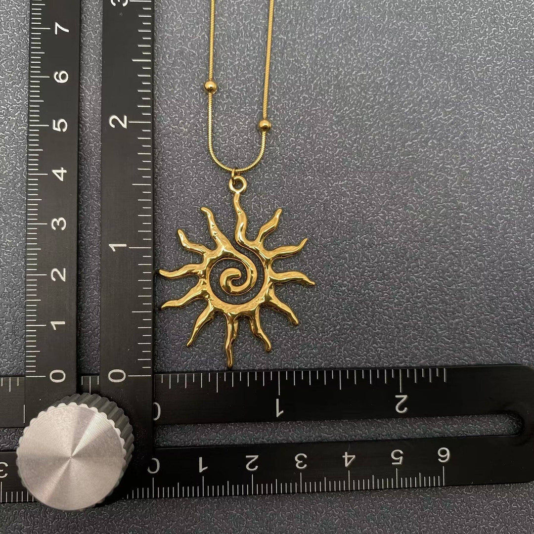 18K Gold Plated Stainless Steel Vortex Sun Charm Necklace for coastal boho souls