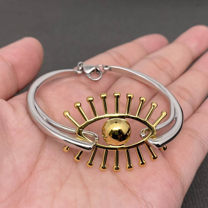 Evil Eye Two Tone 18K Gold Plated Stainless Steel Charm Bracelet - FGS