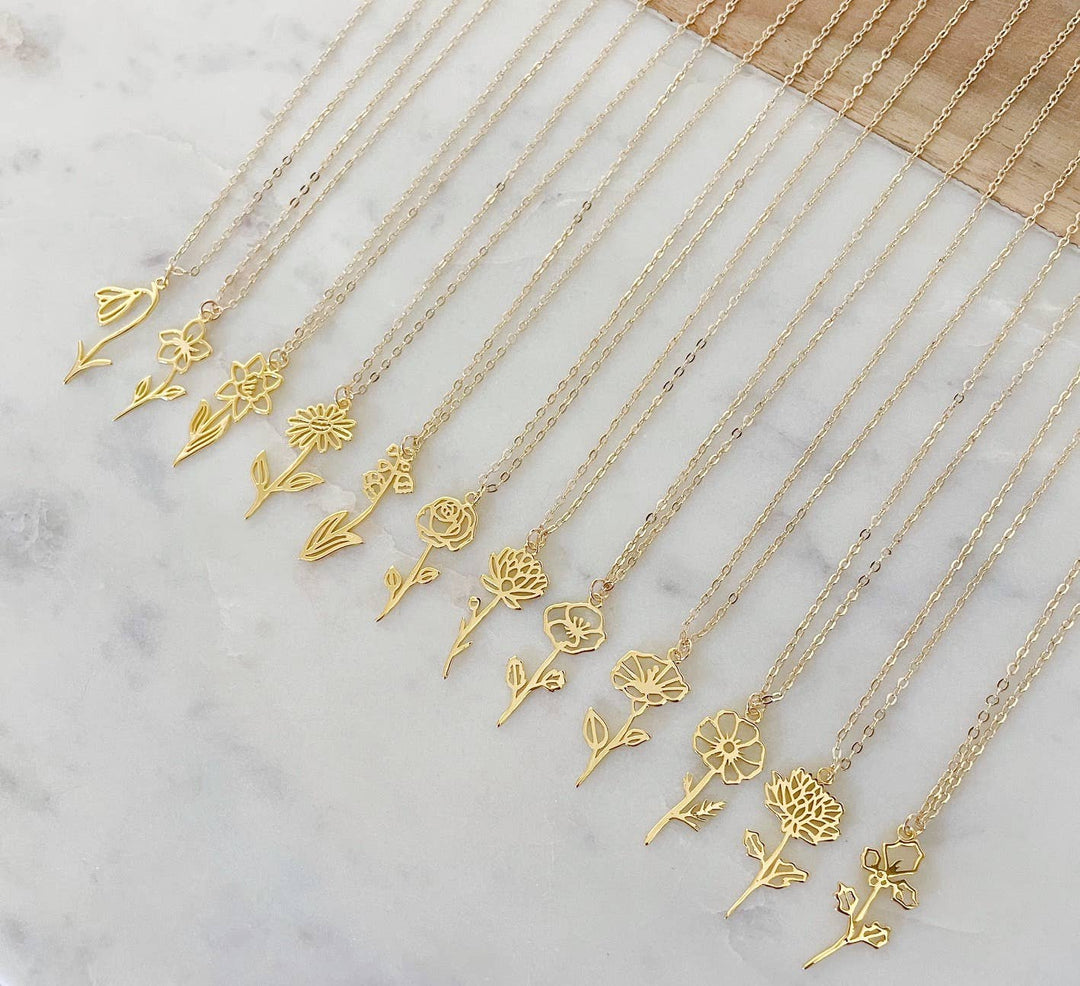 September Morning Glory Gold Birth Flower Necklace for September birthdays in delicate gold