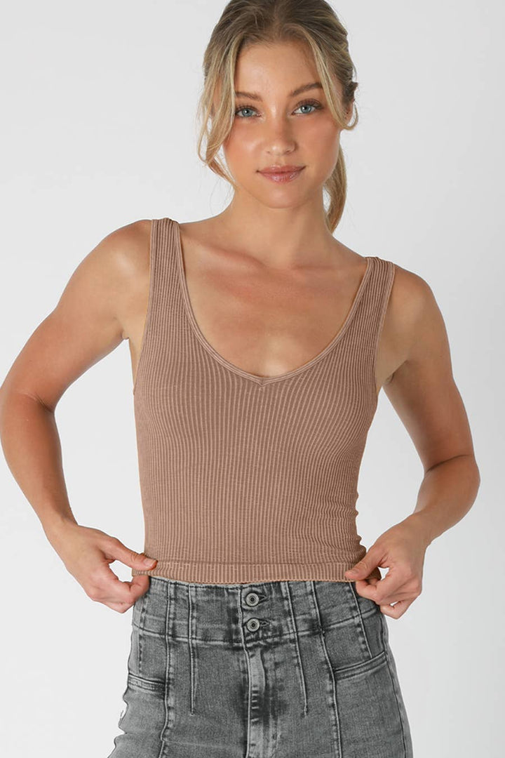 Vintage V-Neck Crop Top - One Size