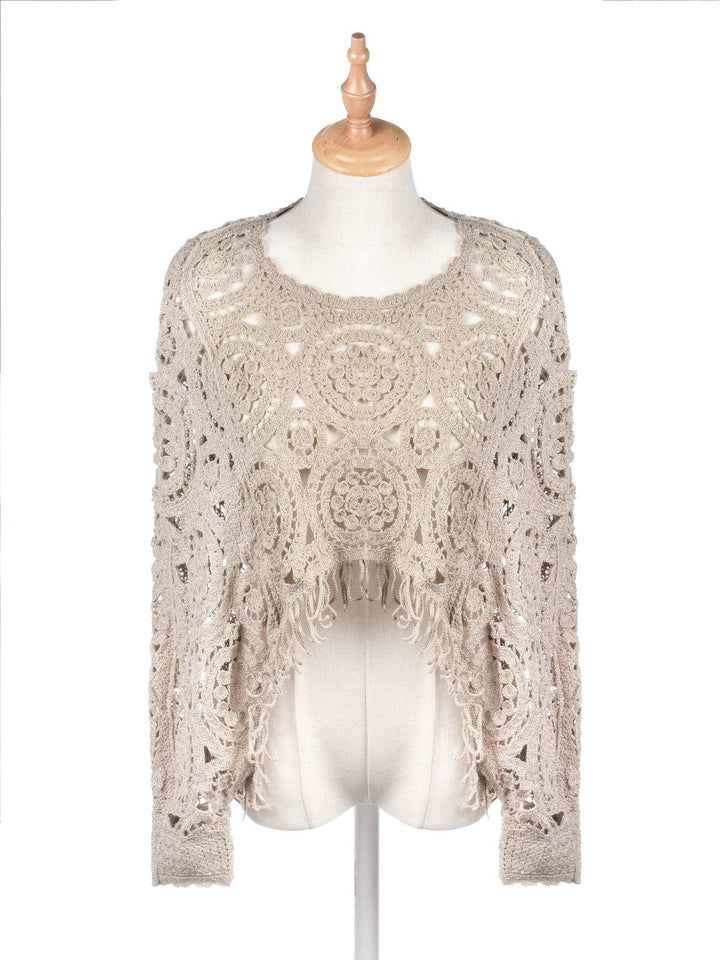 Vintage Hollow Knit Batwing Sweater in relaxed coastal boho open knit style