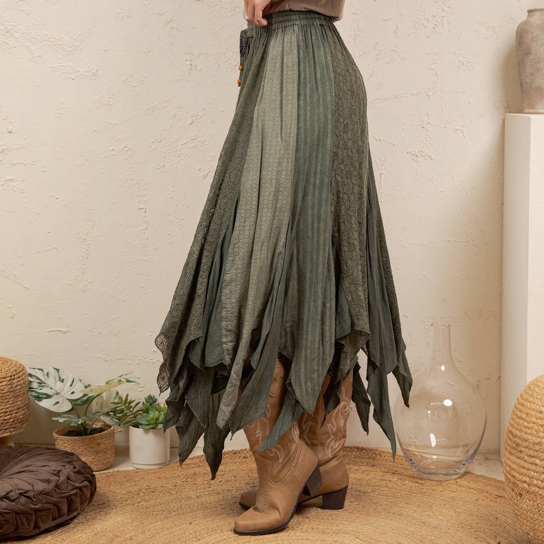 Boho Handkerchief Hem Patchwork Maxi Skirt
