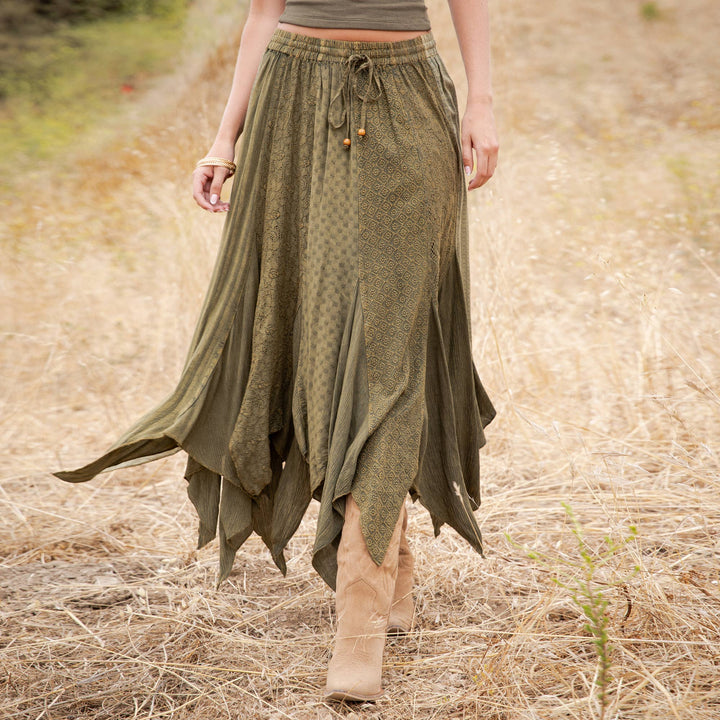 Boho Handkerchief Hem Patchwork Maxi Skirt