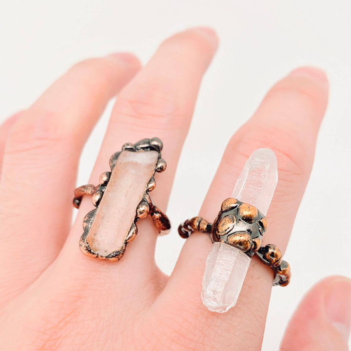 Vintage Clear Quartz Irregular Crystal Column Ring