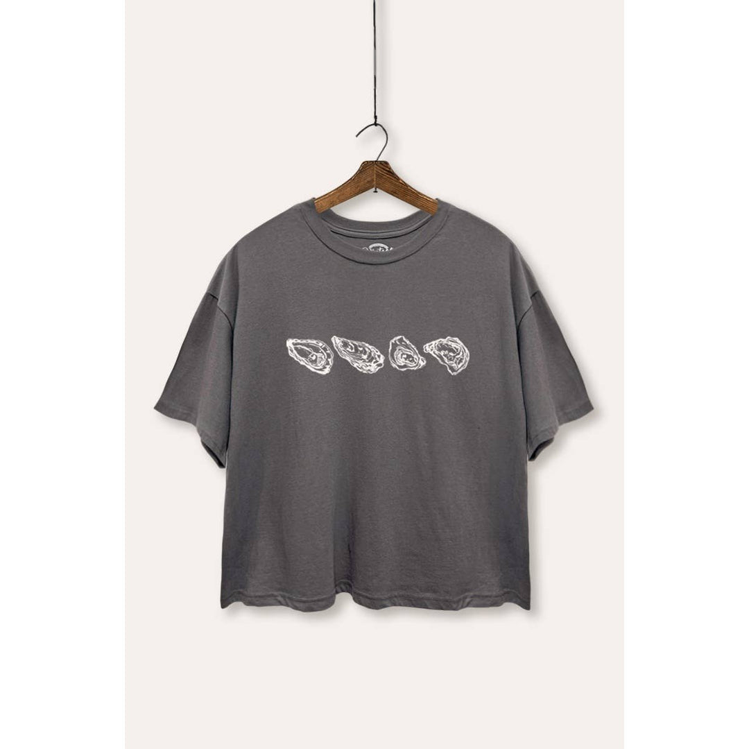 Oyster Coastal Graphic Boxy Crop Top