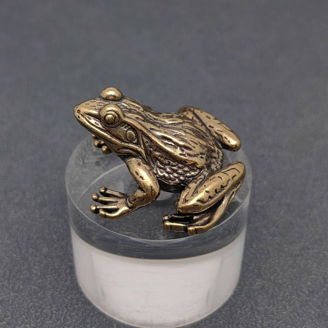 Vintage brass frog desktop ornament symbolizing rebirth and transformation for boho coastal decor
