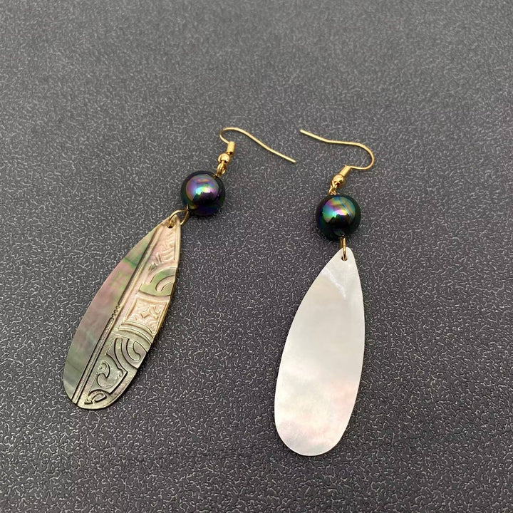 Carved Abalone Shell Dangle Earrings