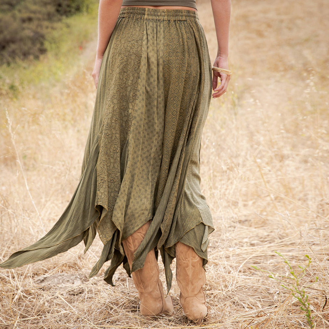 Boho Handkerchief Hem Patchwork Maxi Skirt
