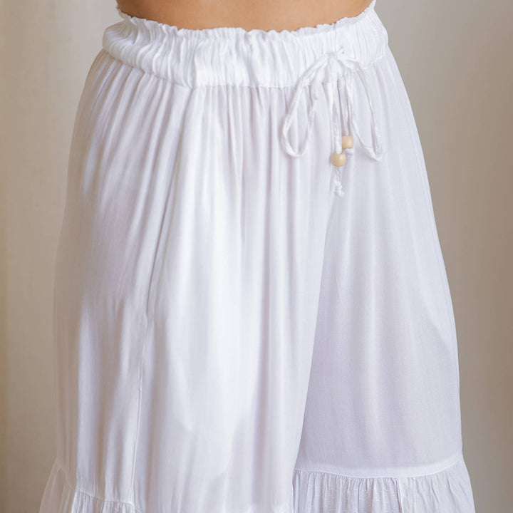 Mineral Wash Tiered Wide-Leg Palazzo Boho Pants
