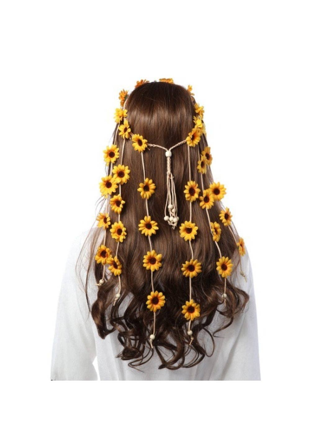 Handcrafted Boho Sunflower Hair Headpiece for festival weddings and coastal free spirits