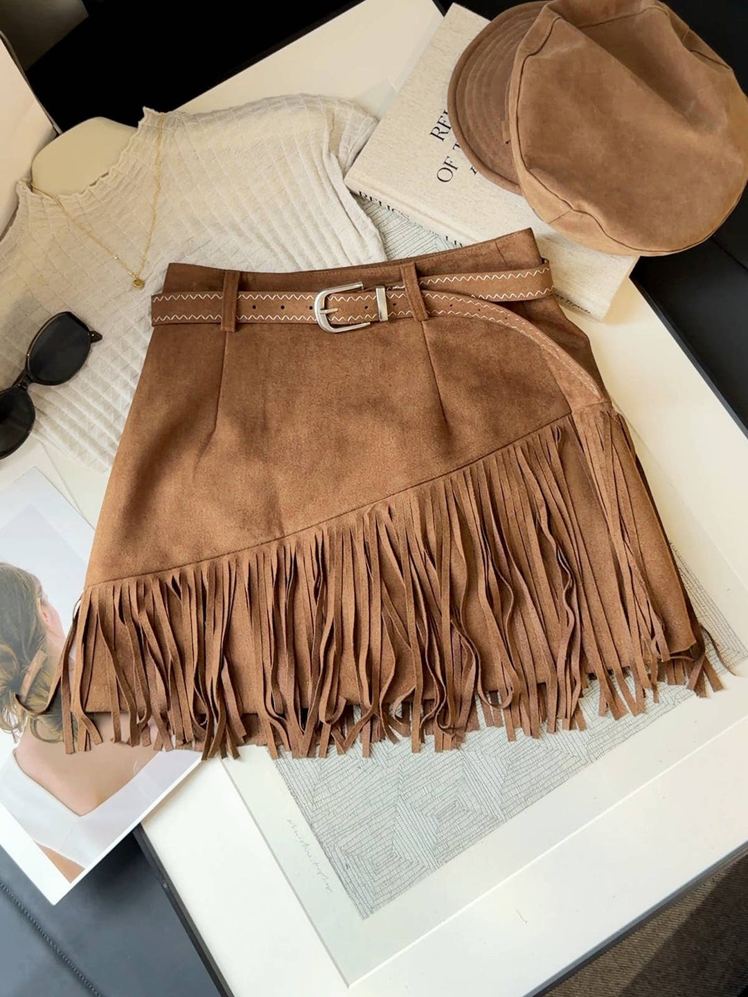 Fringe Faux Suede A-Line Mini Skirt