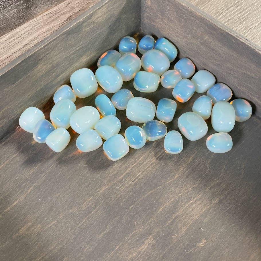 Opalite Tumbled Stones bulk lot glowing with soft iridescent healing energy