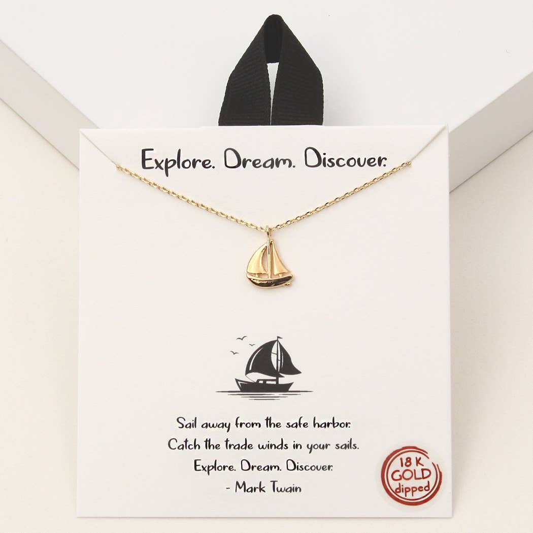 Gold-Dipped Boat Explore Charm Necklace for coastal bohemian adventurers and free spirits