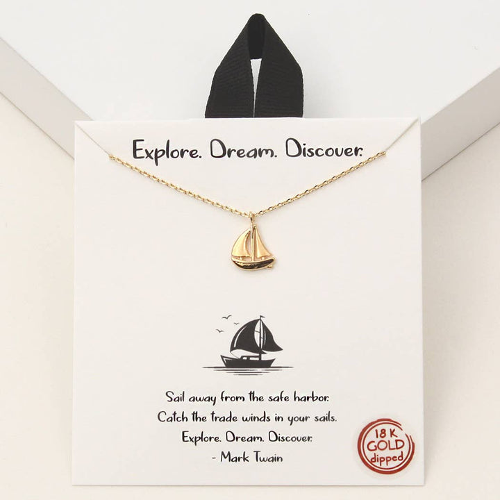 Gold-Dipped Boat Explore Charm Necklace for coastal bohemian adventurers and free spirits