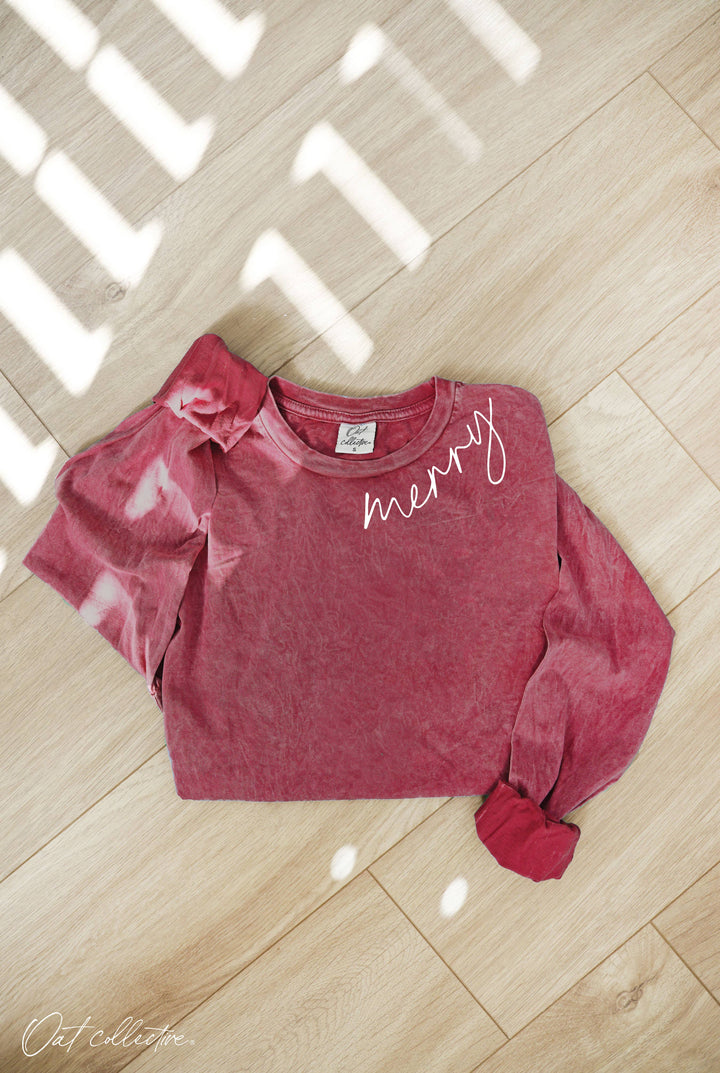 MERRY Mineral Washed Long Sleeve Graphic tee in relaxed boho coastal style