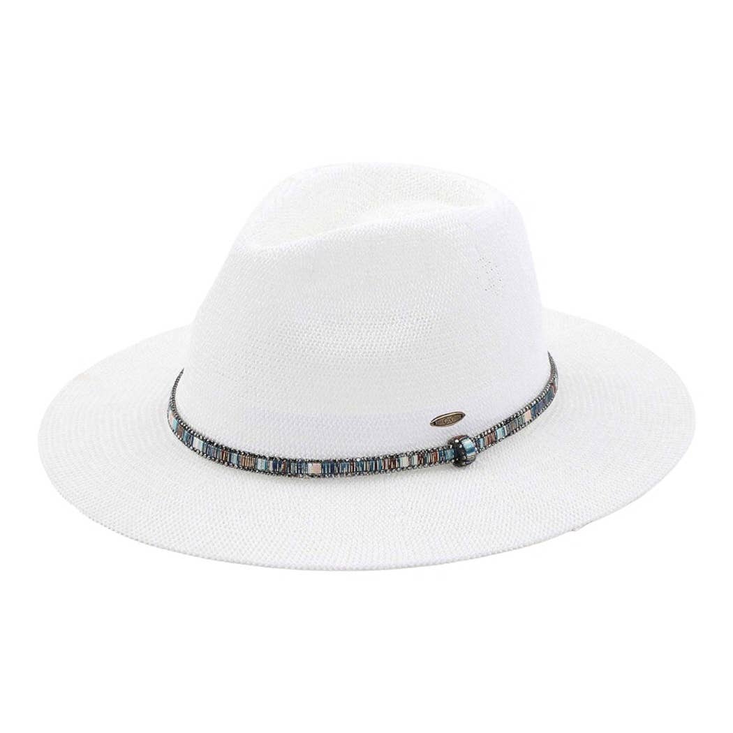 Multi-Colored Thread with Beaded Panama Hat: Sage