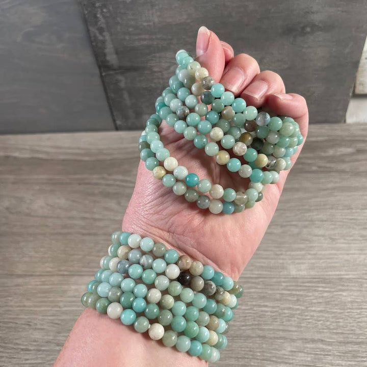 Healing Crystal Bracelets 6mm Round natural gemstone stretch stackable boho coastal jewelry