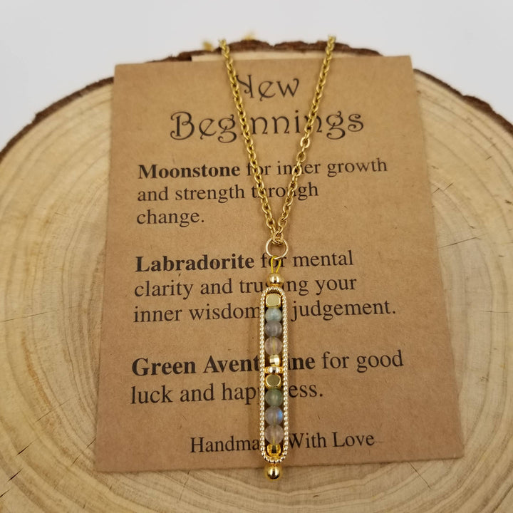 Natural Stone Wishing Bead Gift Necklace with Card for Courage and Intention