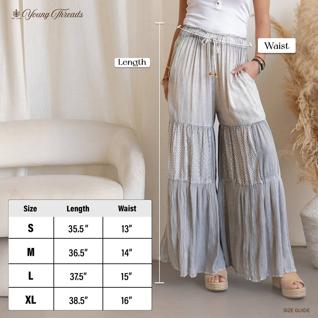Mineral Wash Tiered Wide-Leg Palazzo Boho Pants