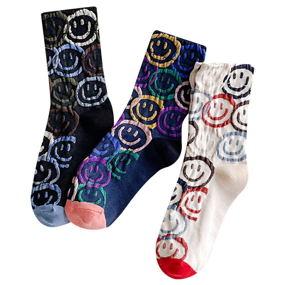 Cotton Smiley Face Crew Socks