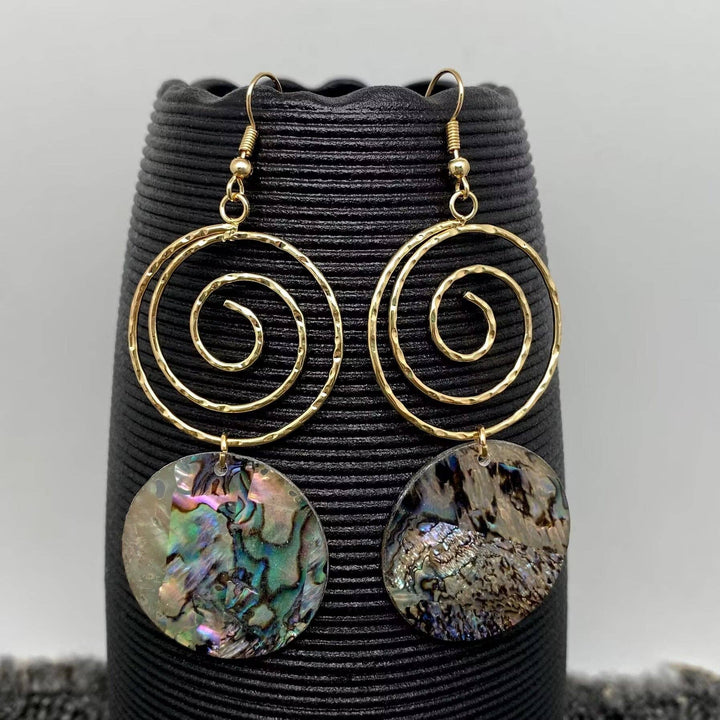 Round Abalone Shell Gold-plated Metal Vortex Dangle Earrings