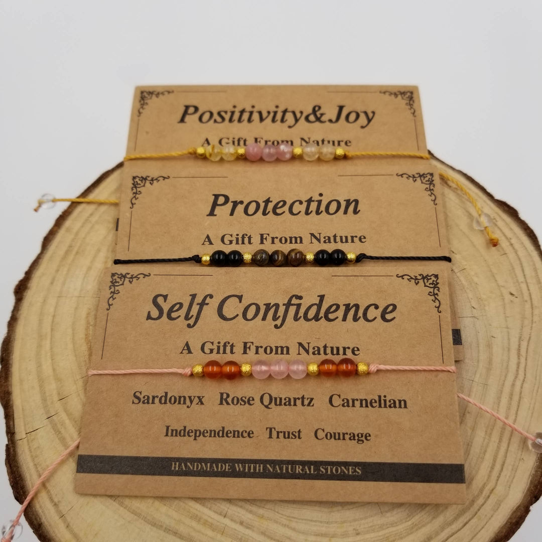 Positivity Joy Protection Self Confidence Bracelet with chakra beads and affirmation card