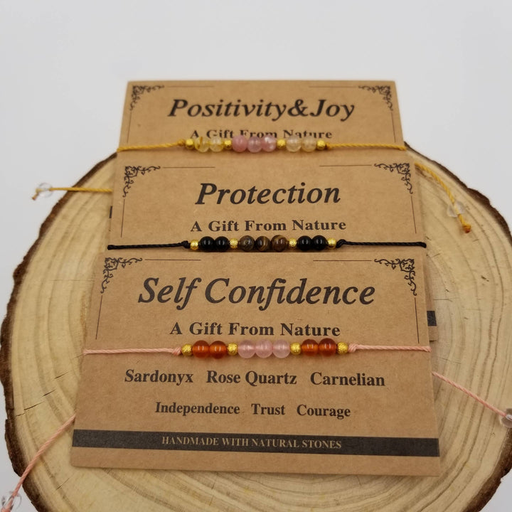 Positivity Joy Protection Self Confidence Bracelet with chakra beads and affirmation card