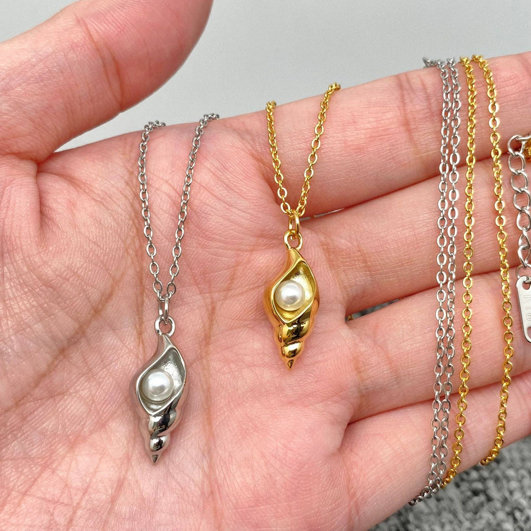 Pearl Conch Charm 18K Gold Plated Stainless Steel Necklace for coastal boho souls