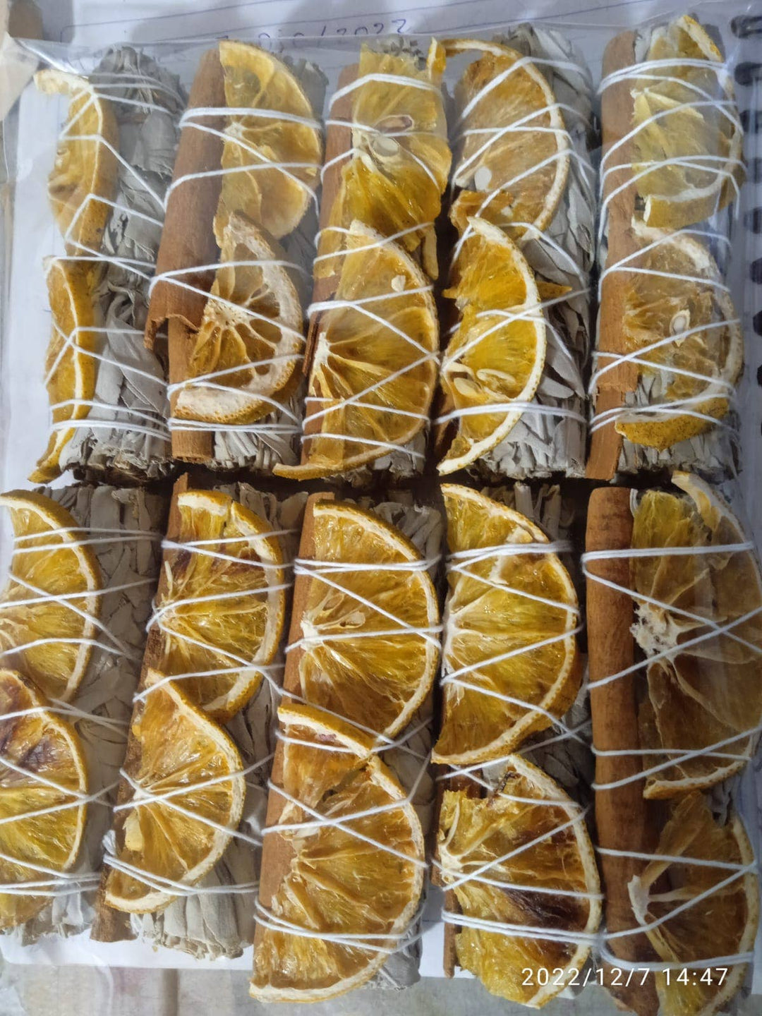 Handcrafted Orange Slices and Cinnamon with White Sage Bundle for cleansing rituals