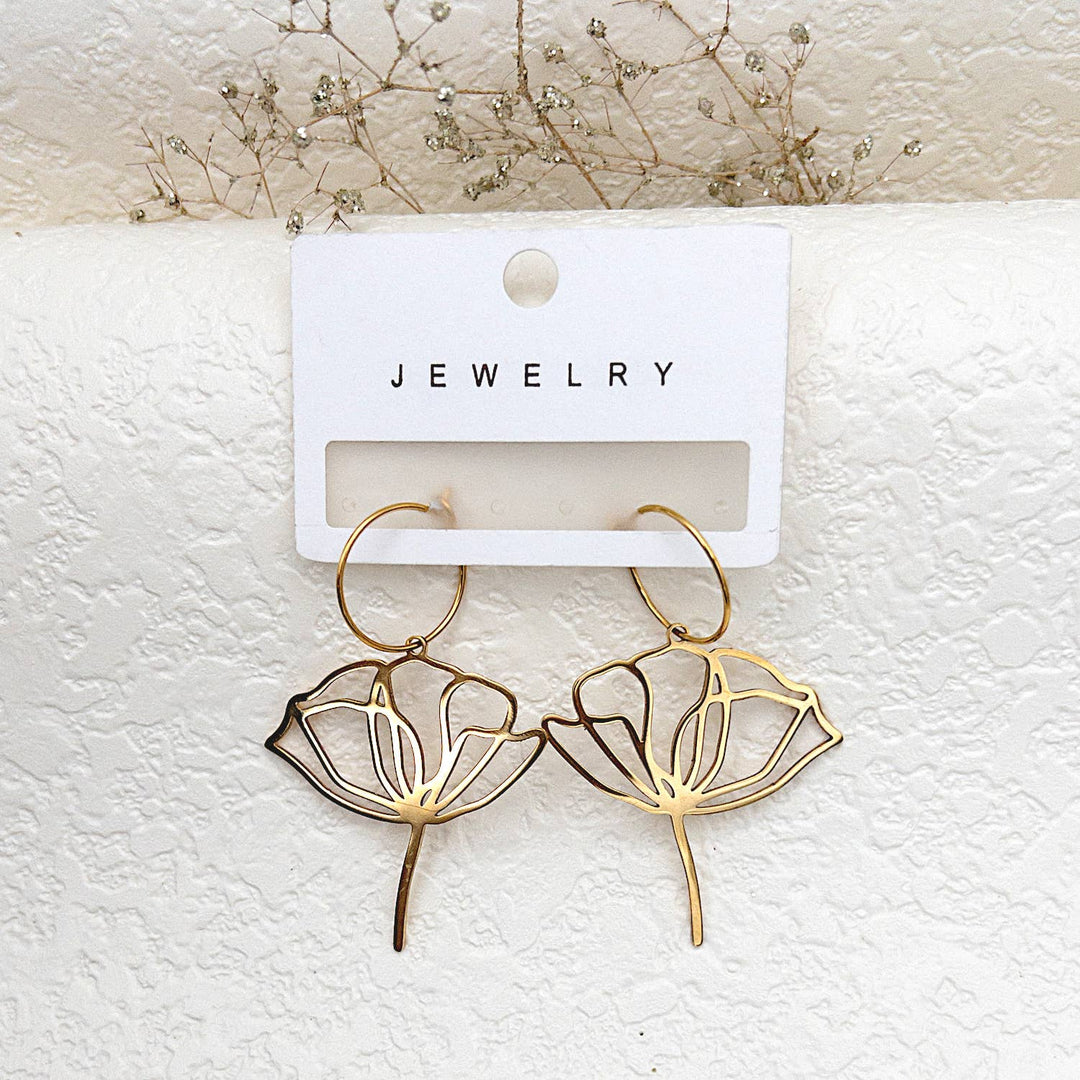 Poppy Flower Hoop Earrings artisan August birth flower jewelry gift for her