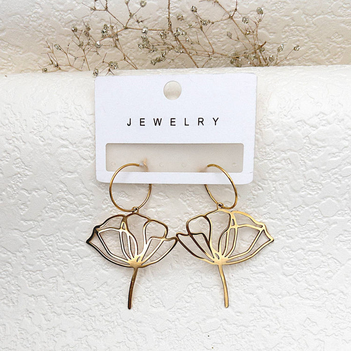 Poppy Flower Hoop Earrings artisan August birth flower jewelry gift for her