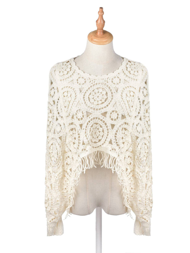 Vintage Hollow Knit Batwing Sweater in open boho coastal layering style