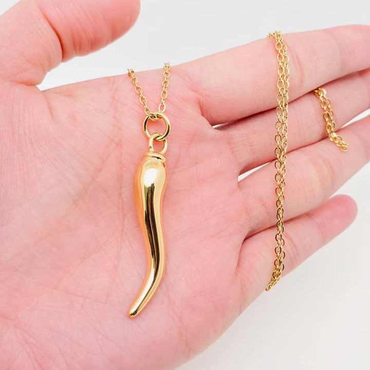 Chili-Shaped Charm Stainless Steel Gold-plated Necklace -FGS