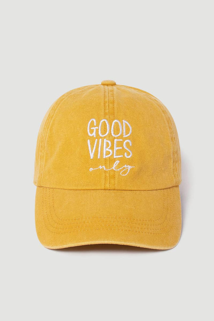 Good Vibes Only Baseball Cap with embroidered coastal boho style for everyday wear