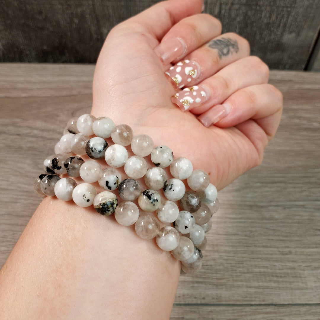 Healing crystal bracelets 8mm round with amethyst and rose quartz boho stretch style