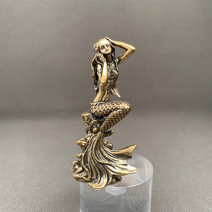 Brass Mermaid Desktop Ornament handcrafted altar decor for coastal boho sacred spaces