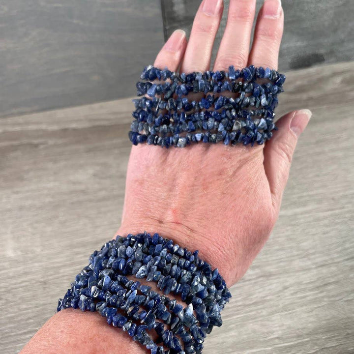 Healing Crystal Chip Bracelets with amethyst and rose quartz for coastal boho style