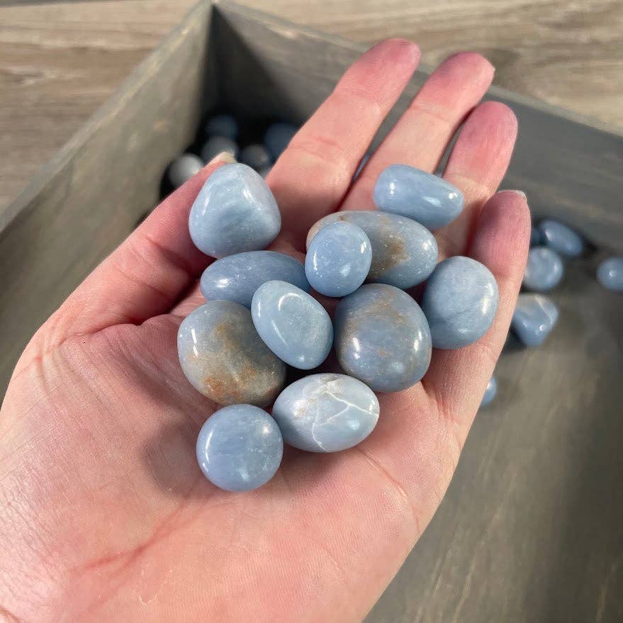 Angelite tumbled stones soft blue healing crystals bulk wholesale for coastal boho meditation