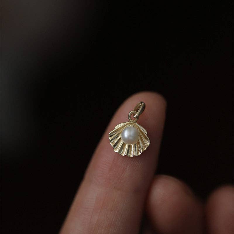 Seashell Pearl Beach Pendant Necklace| Gold &amp; 925 Sterling Silver